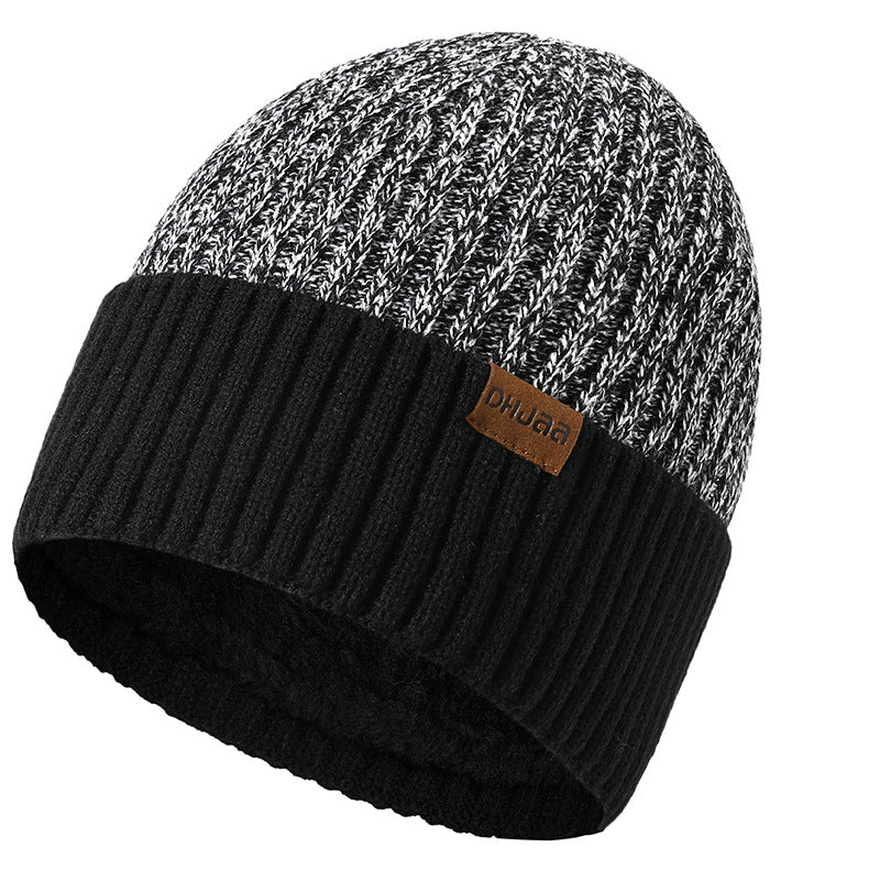 Men's double-layer wool and velvet warm knitted hat