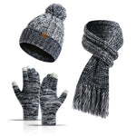 將圖片載入圖庫檢視器 Three-piece set of color knitted woolen thick scarf and touch screen gloves
