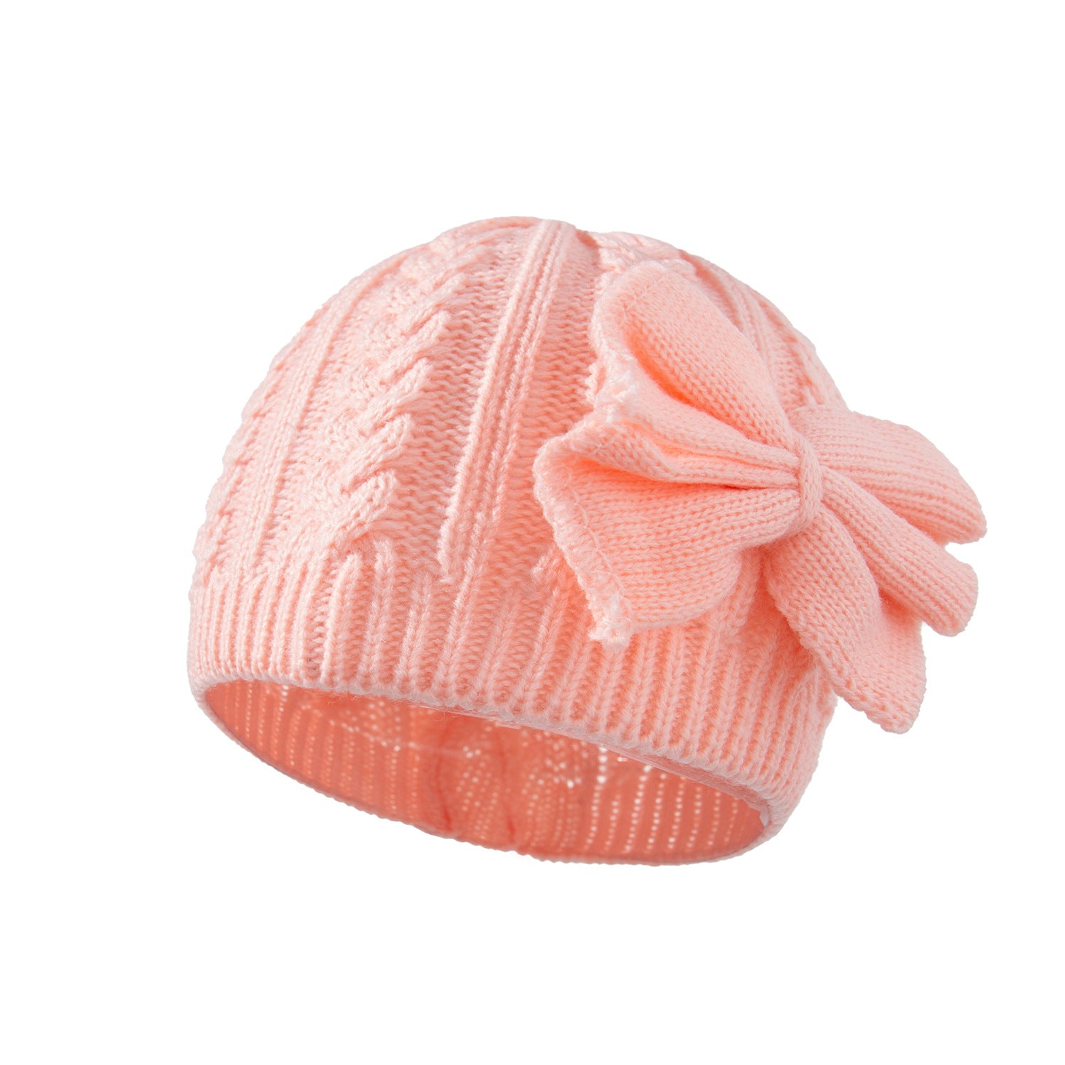 Children's solid color dome bowknot acrylic warm knitted hat