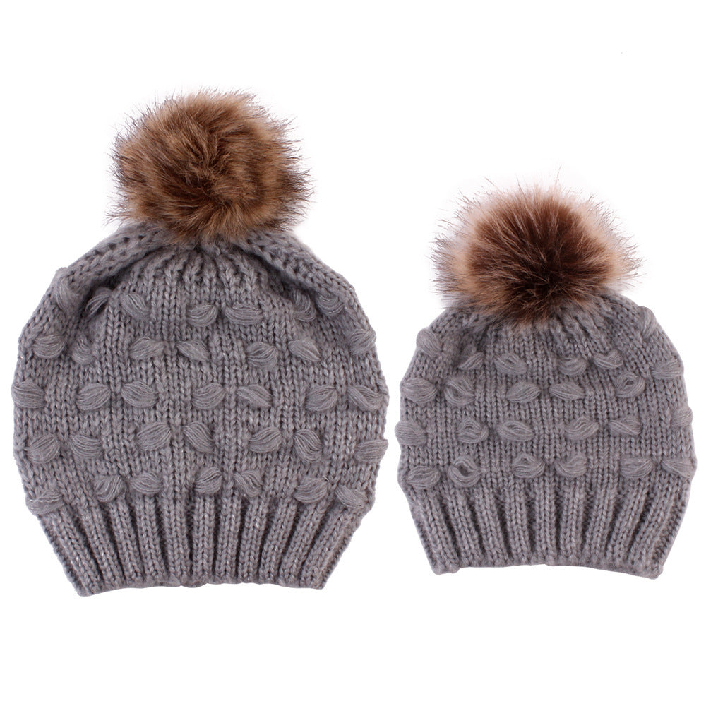 Parent-child warm pure color knitted hat