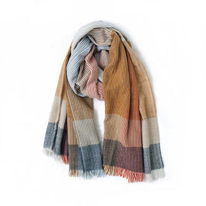 Cashmere color-blocking double-sided plain weave plaid scarf