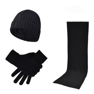 Three-piece knitted woolen thick warm hat scarf gloves