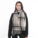 Load image into Gallery viewer, Faux cashmere fringed warm shawl mango plaid scarf
