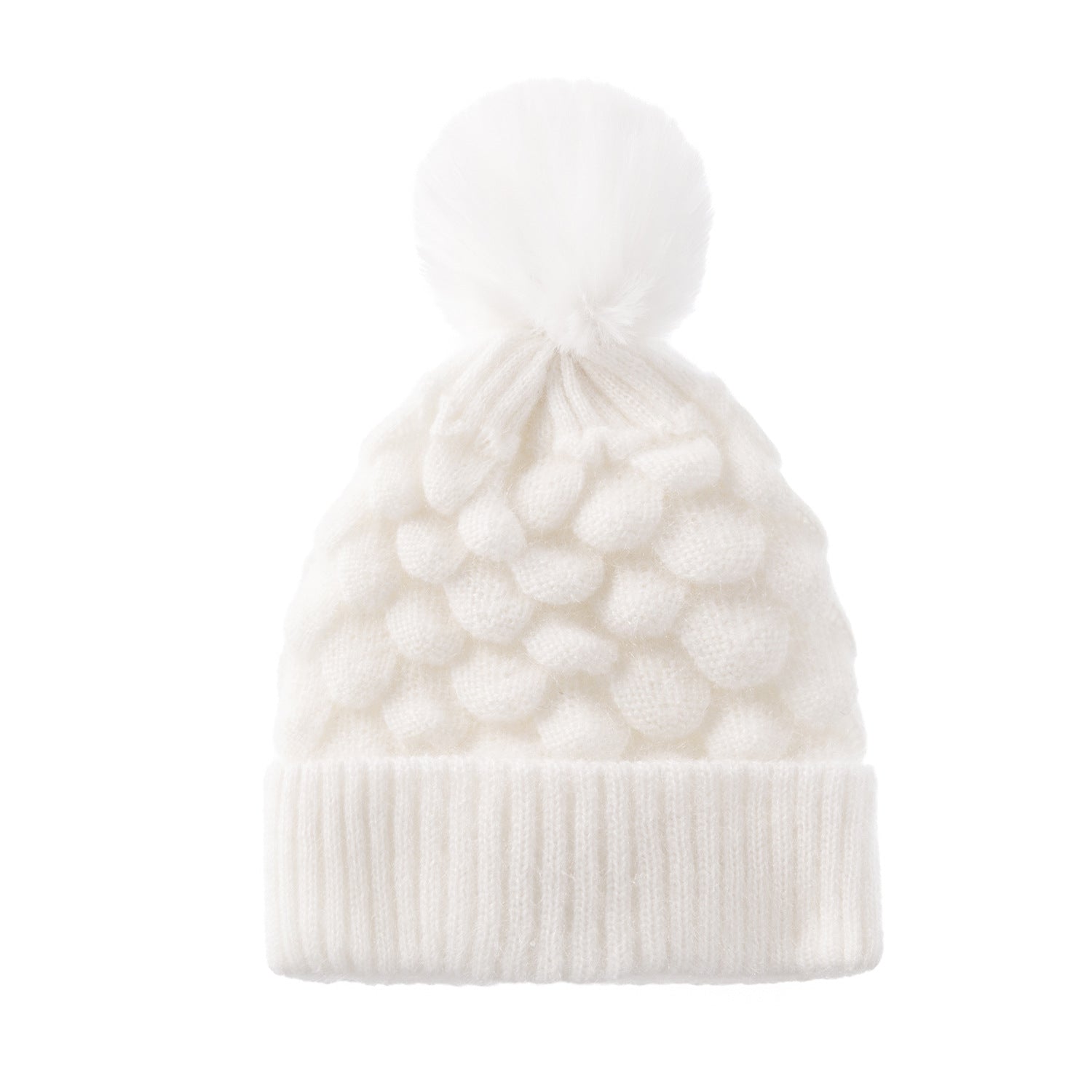 Pure color hair ball and fleece scales warm knitted hat