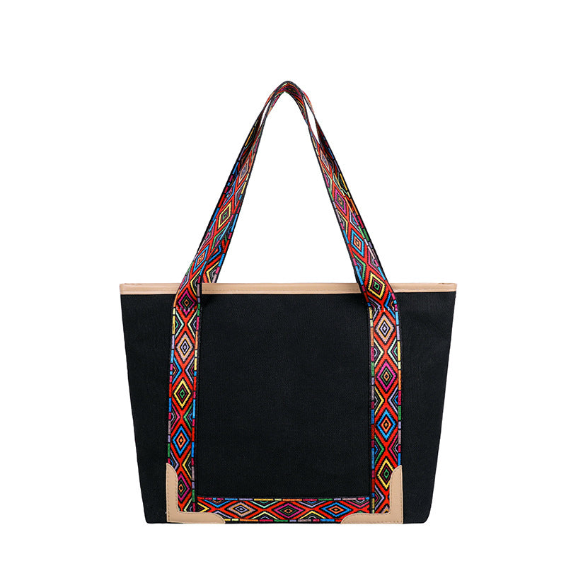 Large-capacity ethnic style one-shoulder handbag