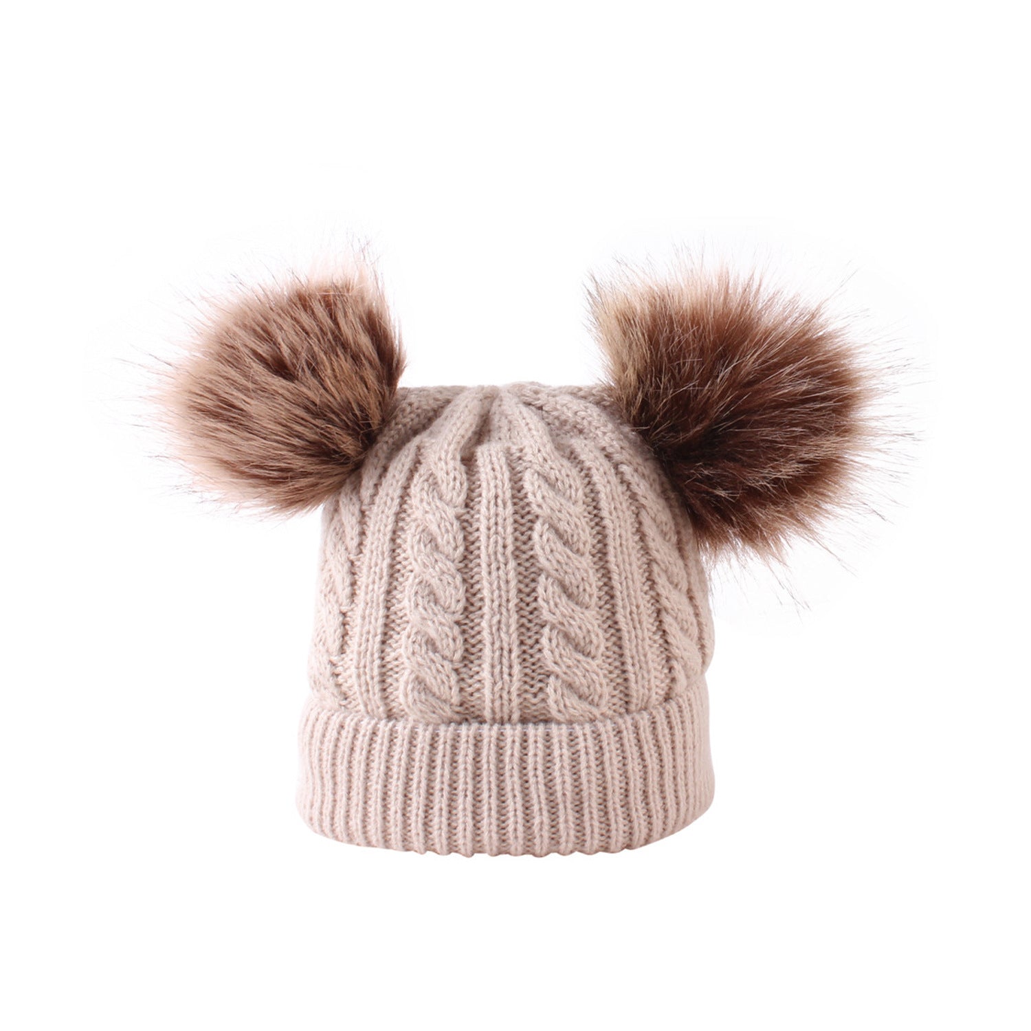 Pure color double wool ball streak men and women baby knitted hat