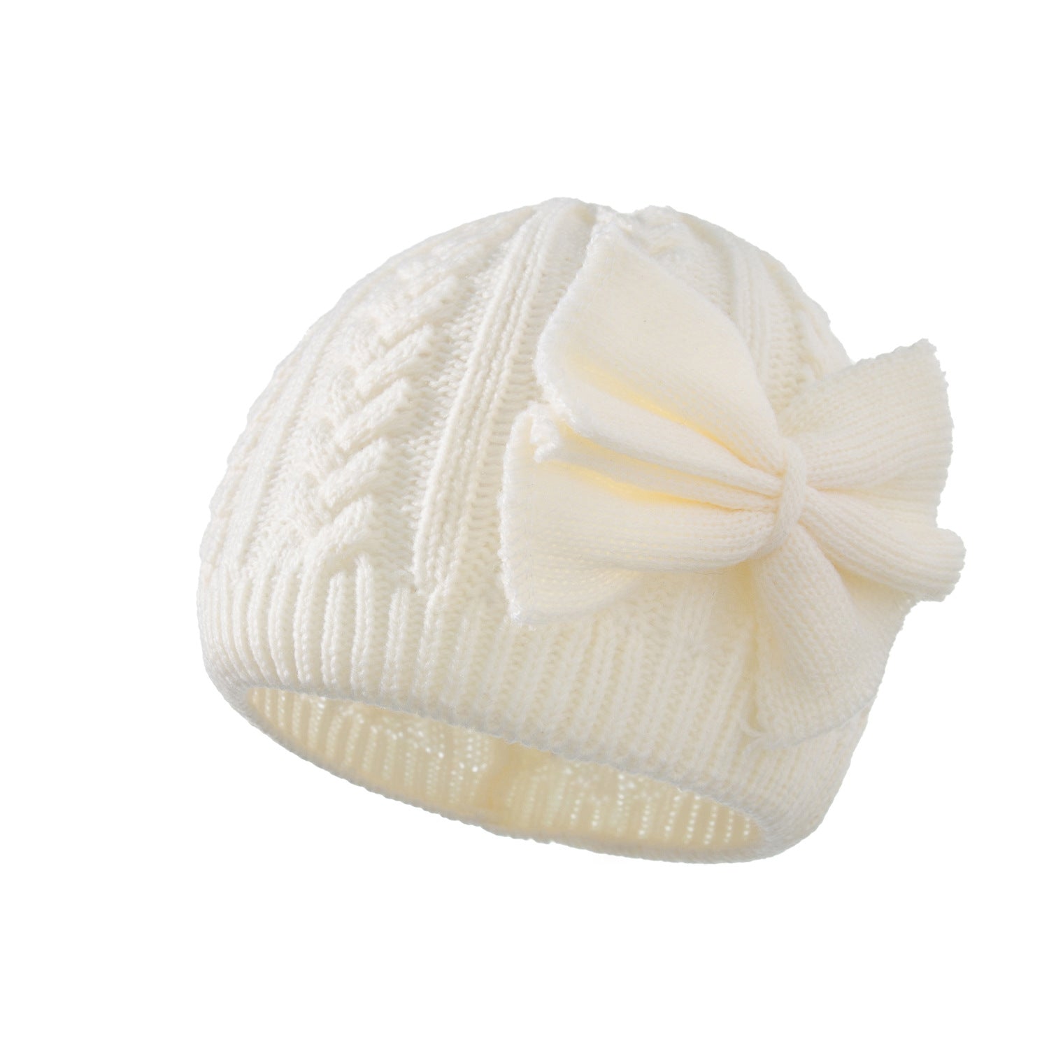 Children's solid color dome bowknot acrylic warm knitted hat