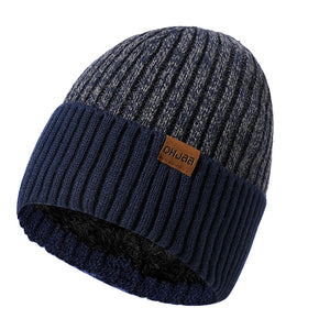 Men's double-layer wool and velvet warm knitted hat