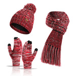 將圖片載入圖庫檢視器 Three-piece set of color knitted woolen thick scarf and touch screen gloves
