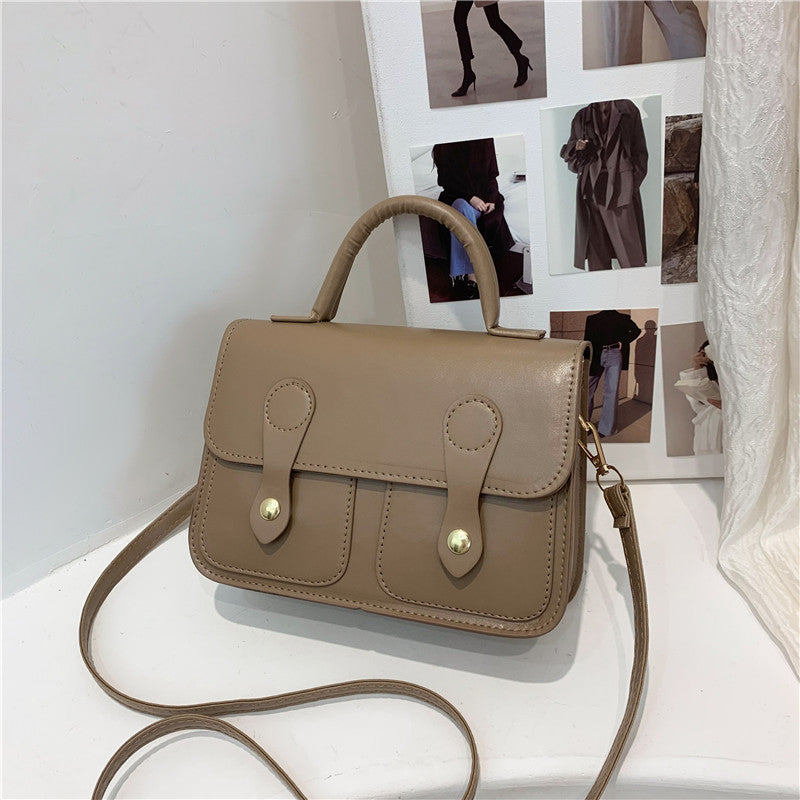 Pure color retro texture messenger portable small square bag