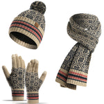 画像をギャラリービューアに読み込む, Three-piece knitted jacquard warm wool hat scarf gloves
