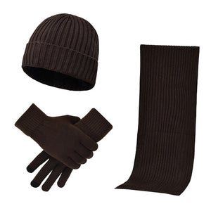 Three-piece knitted woolen thick warm hat scarf gloves