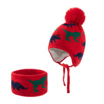 Load image into Gallery viewer, Children&#39;s dinosaur jacquard knitted hat and velvet scarf set
