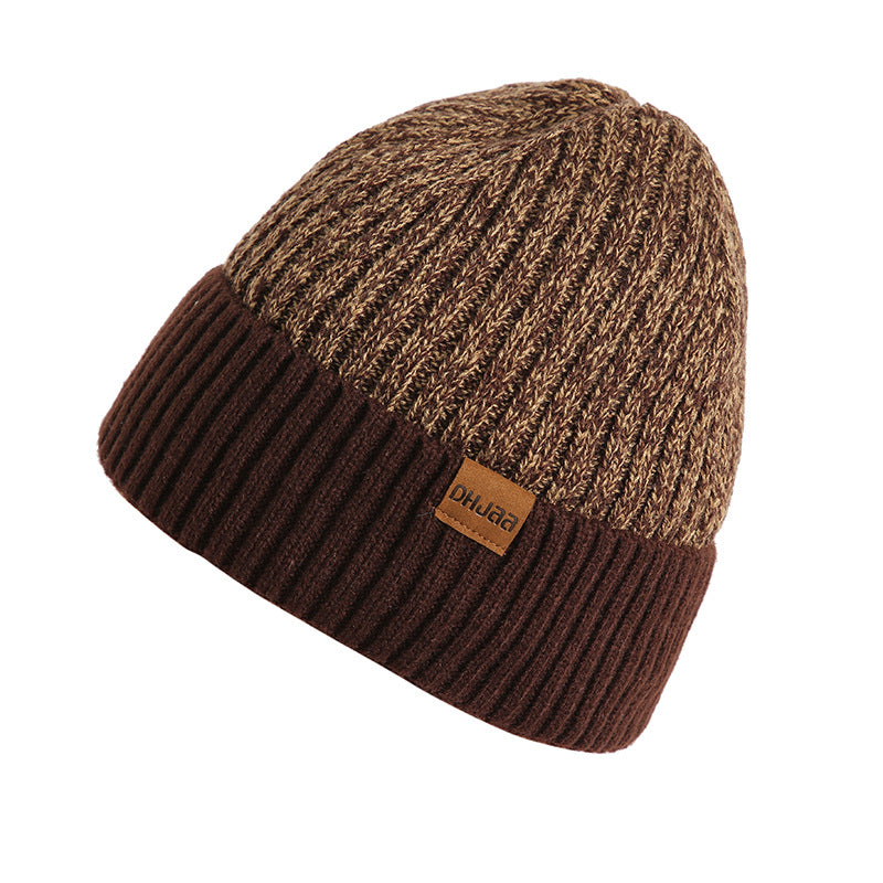 Men's double-layer wool and velvet warm knitted hat