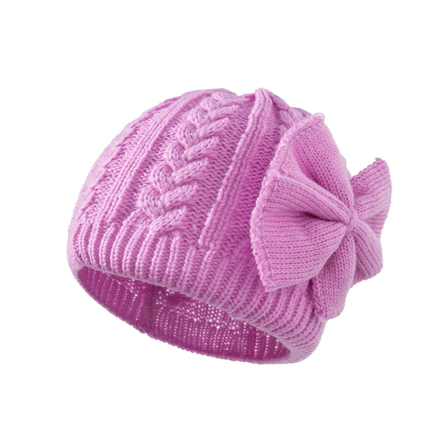 Children's solid color dome bowknot acrylic warm knitted hat