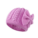 Load image into Gallery viewer, Children&#39;s solid color dome bowknot acrylic warm knitted hat
