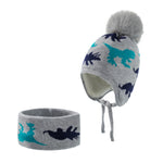 Load image into Gallery viewer, Children&#39;s dinosaur jacquard knitted hat and velvet scarf set
