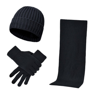 Three-piece knitted woolen thick warm hat scarf gloves