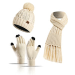 將圖片載入圖庫檢視器 Three-piece set of color knitted woolen thick scarf and touch screen gloves
