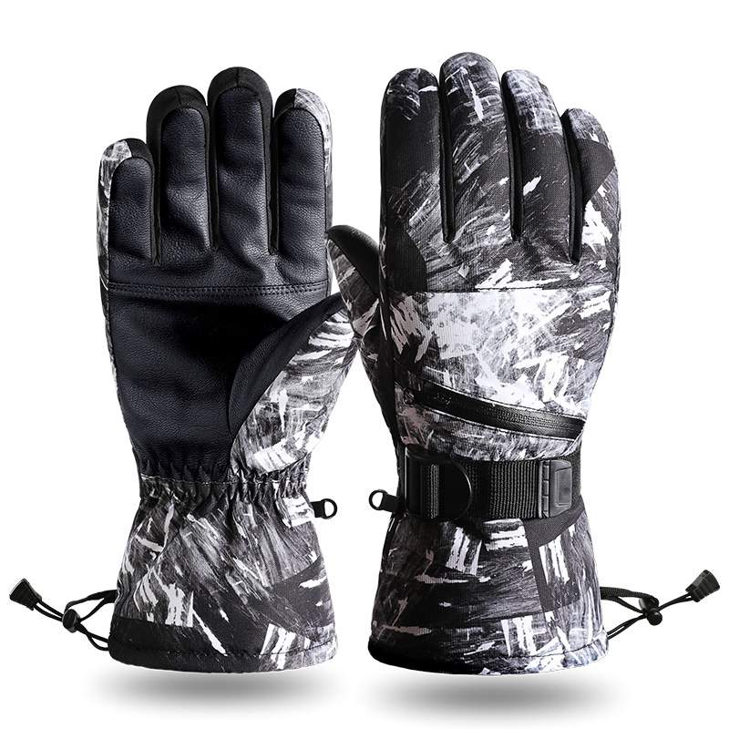 Outdoor printing plus velvet warm windproof non-slip zipper pocket sports gloves