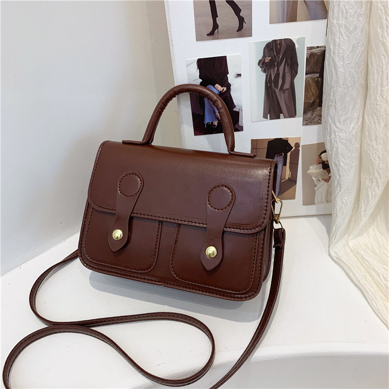 Pure color retro texture messenger portable small square bag