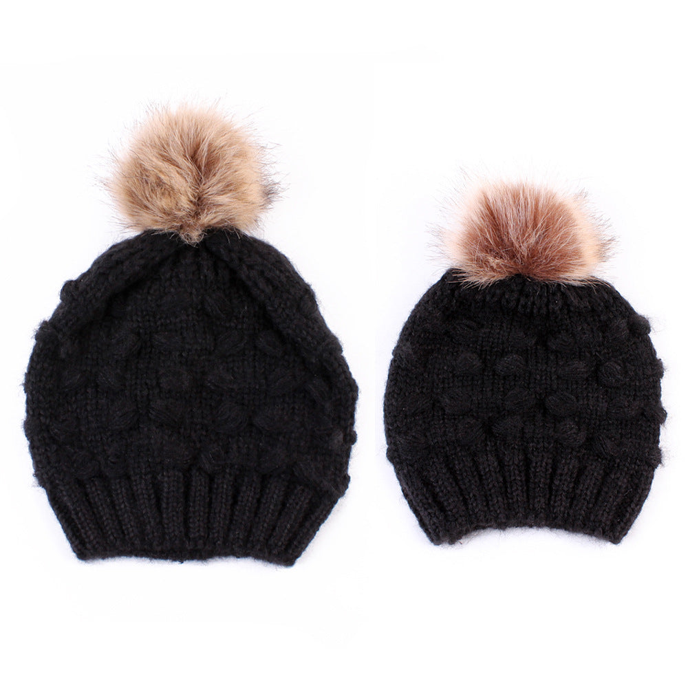 Parent-child warm pure color knitted hat