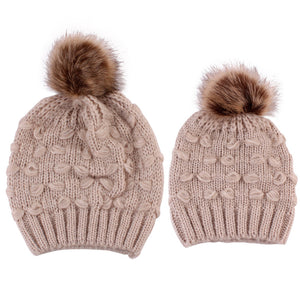 Parent-child warm pure color knitted hat