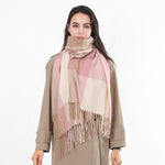 Load image into Gallery viewer, British style warm plaid fringed shawl scarf
