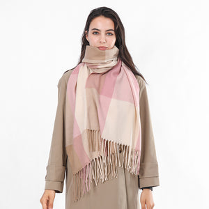 British style warm plaid fringed shawl scarf