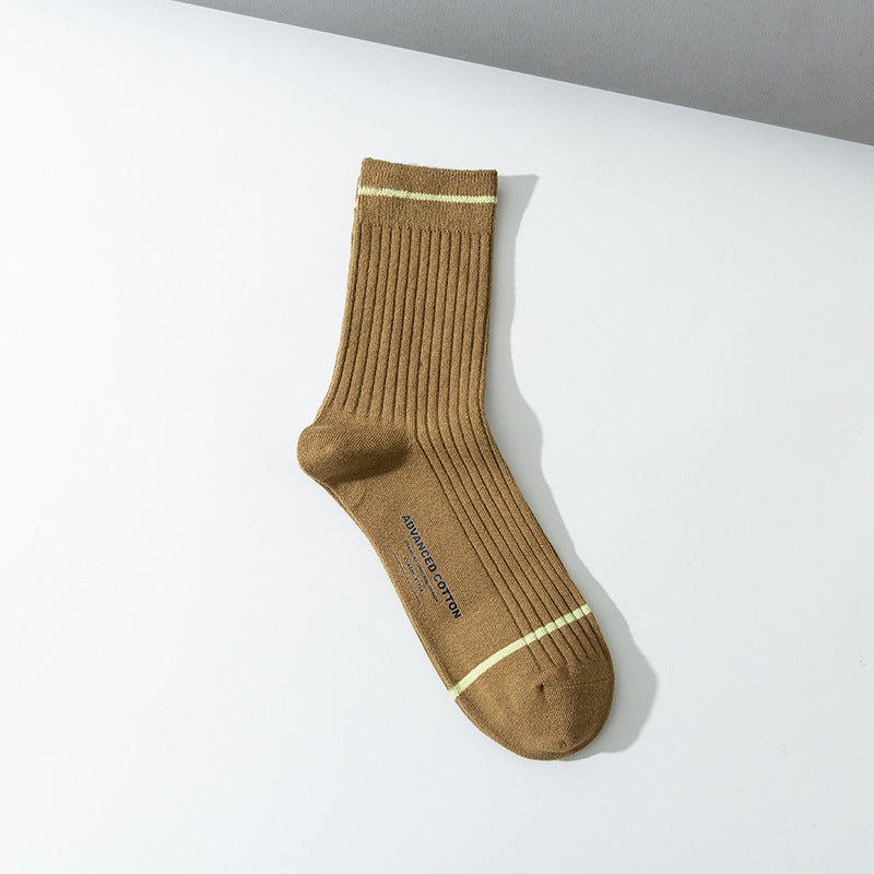 Men's solid color autumn and winter combed cotton printed striped socks