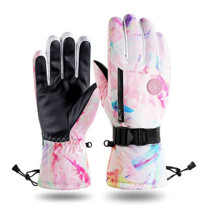 Outdoor printing plus velvet warm windproof non-slip zipper pocket sports gloves