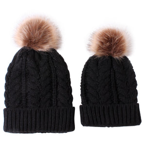 Parent-child acrylic wool ball twist knitted hat