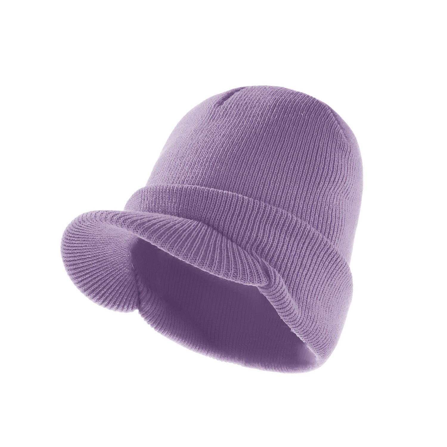 Solid color flanging warm knitted hat with brim