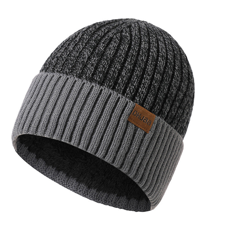 Men's double-layer wool and velvet warm knitted hat