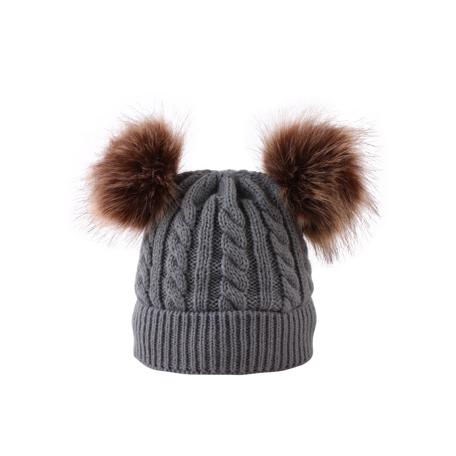 Pure color double wool ball streak men and women baby knitted hat