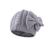 Load image into Gallery viewer, Children&#39;s solid color dome bowknot acrylic warm knitted hat
