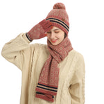 画像をギャラリービューアに読み込む, Three-piece knitted jacquard warm wool hat scarf gloves
