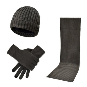 Three-piece knitted woolen thick warm hat scarf gloves