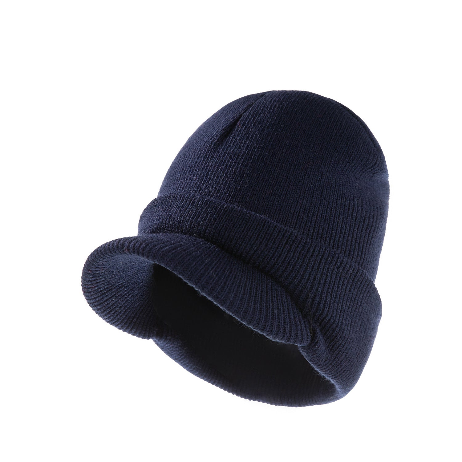 Solid color flanging warm knitted hat with brim