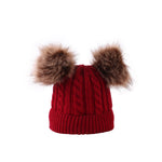 將圖片載入圖庫檢視器 Pure color double wool ball streak men and women baby knitted hat
