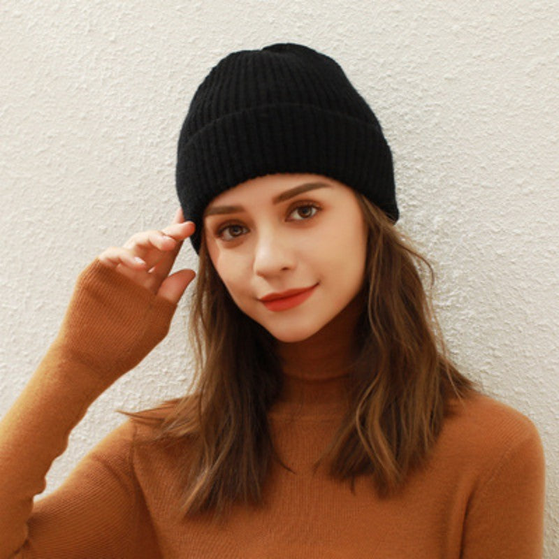 Solid color student all-match dome knitted hat