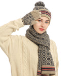 画像をギャラリービューアに読み込む, Three-piece knitted jacquard warm wool hat scarf gloves
