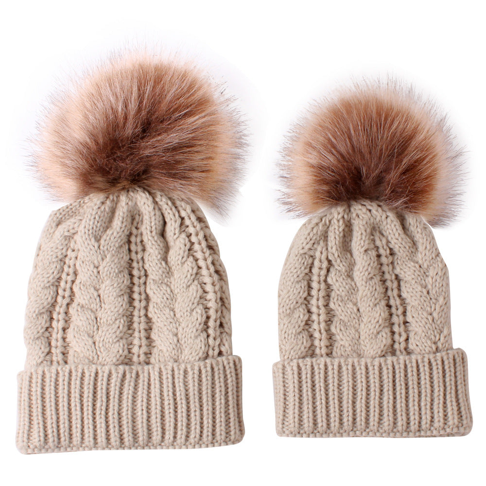 Parent-child acrylic wool ball twist knitted hat