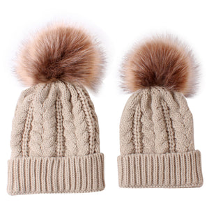 Parent-child acrylic wool ball twist knitted hat