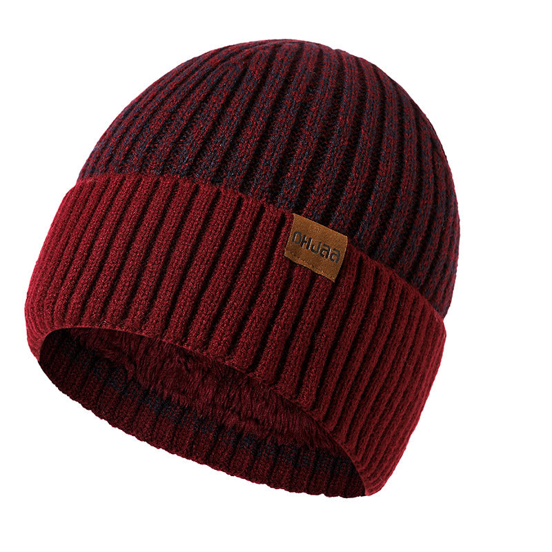 Men's double-layer wool and velvet warm knitted hat