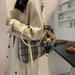 画像をギャラリービューアに読み込む, Large-capacity plaid trendy casual fashion commuter tote bag
