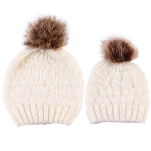 Parent-child warm pure color knitted hat