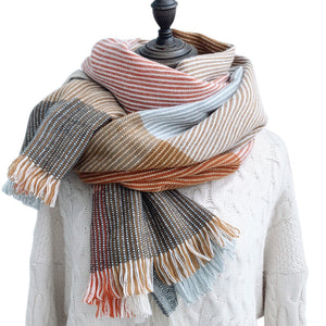 Cashmere color-blocking double-sided plain weave plaid scarf