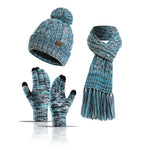 Load image into Gallery viewer, Three-piece set of color knitted woolen thick scarf and touch screen gloves
