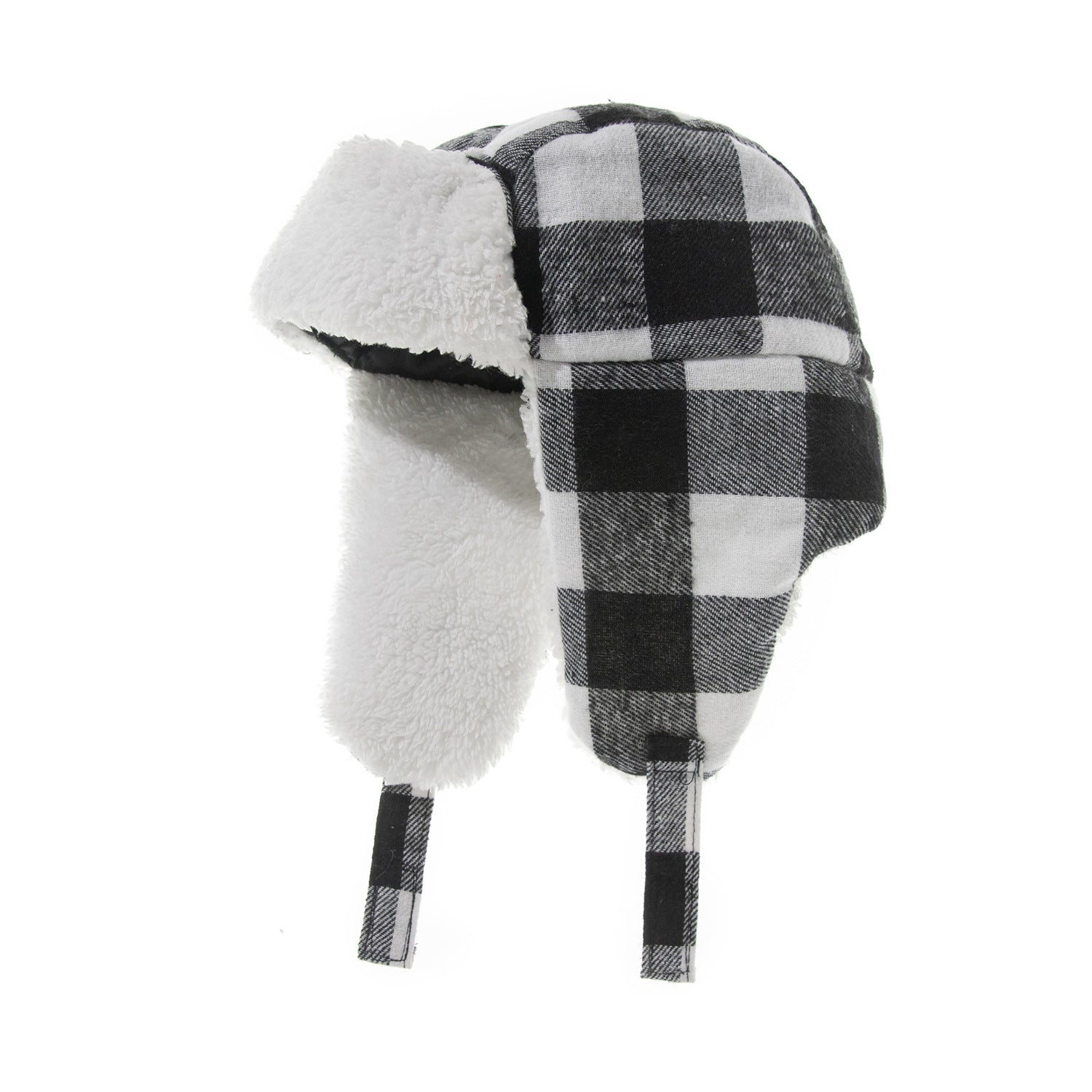 Children's plaid plus velvet warm gloves two-piece hat with velcro